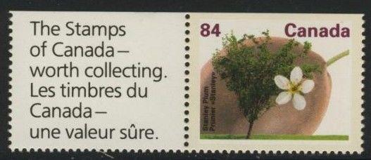 Canada 1371a + label MNH Fruit, Stanley Plum, Flower