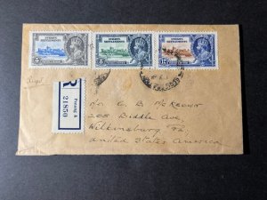 1935 Registered Straits Settlements Cover Penang A to Wilkinsburg PA USA Jubilee