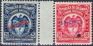 Columbia Revenue - 2 Specimens OP with Hole Punched  MNH 