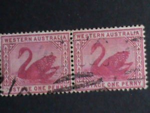 WESTERN AUSTRALIA-1890 SC#62-SWAM  USED BLOCK OF 2-VF- WE SHIP TO WORLD WIDE