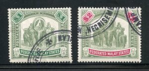 MALAY STATES  SCOTT #36/37 ELEPHANTS USED WITH REVENUE CANCELS