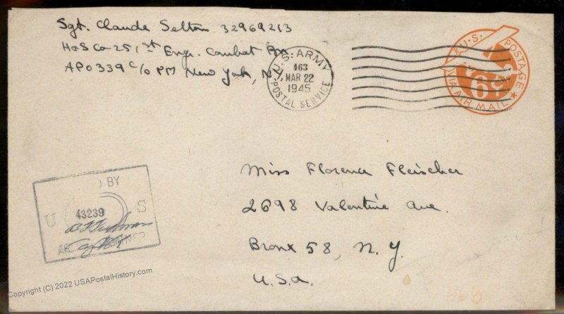 USA WWII APO Airmail Military Mail Cover 93810