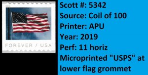 US 5342 Flag forever coil single APU (1 stamp) MNH 2019