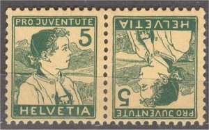 SWITZERLAND, TETE-BECHE STAMP 5 Rp Appenzell Boy, Pro Juventute! NH