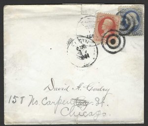 US 1881 SC 18-183 TIED FANCY YARGET CANCELS ELGIN ILL TO CHICAGO