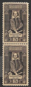 US Scott #1250 5c William Shakespeare pair (1964) MNH