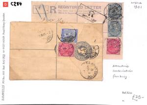 C284 INDIA Cover 1901 Superb Combination Franking Registered Letter Stationery