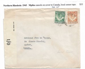 Mpika, Northern Rhodesia to Quebec, Canada 1943 Censored (C4726) 
