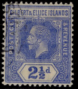 GILBERT AND ELLICE ISLANDS GV SG15, 2½d bright blue, FINE USED. Cat £11.