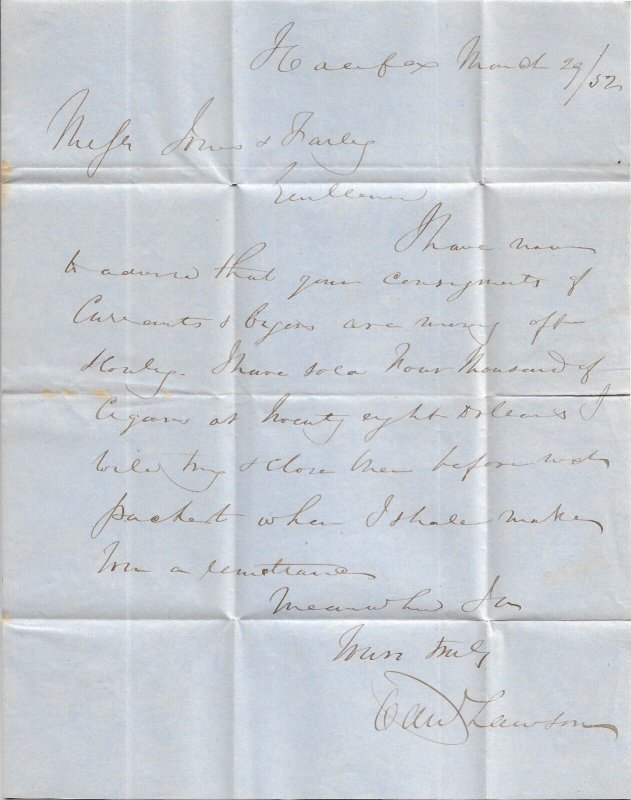 1852 Stampless Folded Letter, Halifax, Nova Scotia to Boston, Ma via ... (57807)