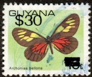 Guyana 2057B - Used - $30 on 10c Archonias Butterfly  (1989) (cv $0.60) +