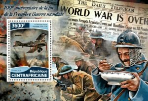 Central Africa 2018 - End of World War I, 100th Anniversary - Souvenir Sheet MNH