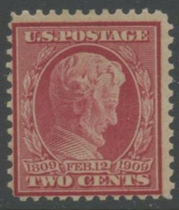 US Sc#369 1909 2c Lincoln ‘Blue’ Paper Just Fine Centered OG Mint Hinged