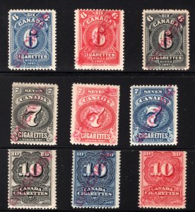 (9) Different 1897 Cigarette Specimens in Black, Blue and Red 1897, Canada