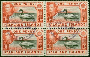 Falkland Is 1938 1d Black & Carmine SG147 V.F.U Block of 4 'South Georgia 21 ...