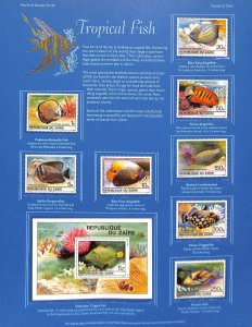 Postal Commemorative Society Stamp Panel MNH, Zaire #974-987a Tropical Fish