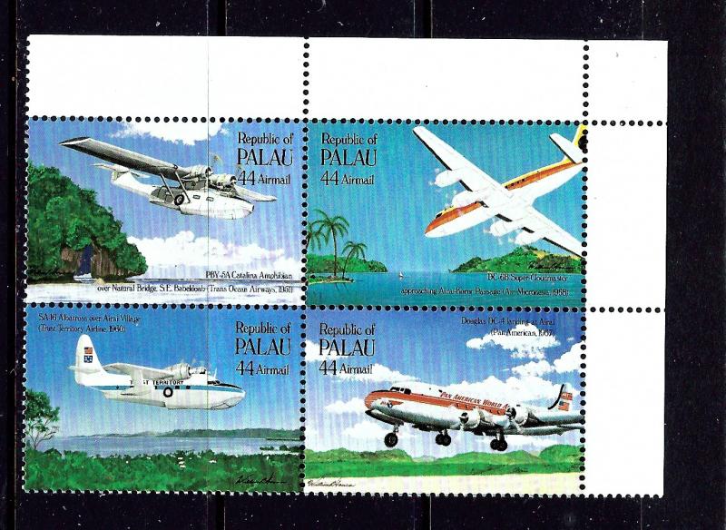 Palau C13a MNH 1985 Airplanes Block of 4