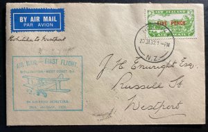 1932 Hikituka New Zealand First Flight Airmail Cover FFC To Westport Sc#C4