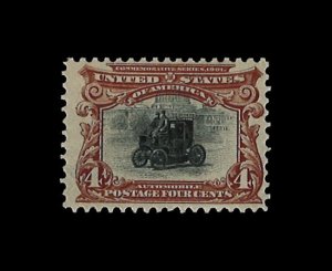 U.S. Scott# 296  1901 4c dp red brn & blk  Electric Automobile   mint-h   f-vf