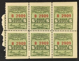 16T53 5c Western Union Booklet Pane of 6  Mint NH OG  VF