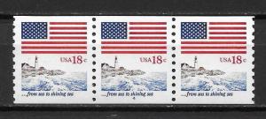 United States 1891 Flag Over Coastline VF Strip of 3 Plt.#: 4 MNH