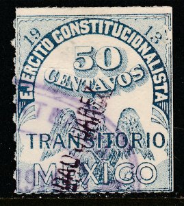 MEXICO RV24B 20¢ REVENUE EJERCITO REVOLUTIONARY ISSUE NO CUPON. USED F.(1017)