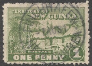 NEW GUINEA 1925 Sc 2, Used  VF 1d Native Huts, SON 1931 FINCHAFEN Cancel Error