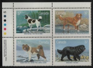 Canada 1988 MNH Sc 1220a 37c Dogs UL Plate Block