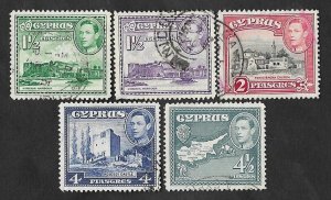 SD)1938 CYPRUS  5 GEORGE IV STAMPS, TOURIST SITES AND MAP, USED