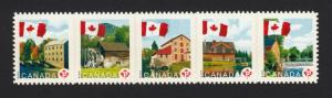 FLAG OVER MILLS = DIE CUT strip of 5 stamps fr booklet Canada 2010 #2355i MNH-VF