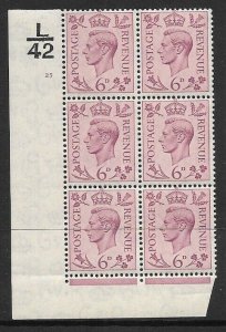 1938 6d Purple Dark colours L42 25 No Dot perf 2(I/E) block 6 UNMOUNTED MINT/MNH