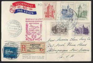 NETHERLANDS 1951 SPECIAL FLIGHT REGISTERED 15 MAY 1951 PHILIPS 60 YEARS OF PROGR