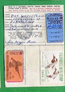 CALIFORNIA 1972 Resident Hunting License W/ CA#2 UNSIGNED - 834