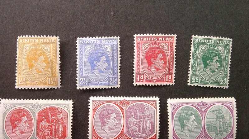 St. Kitts Nevis 1938-1948 Scott# 79-88b MNH VF-XF set of 10 Perf. 14 complete