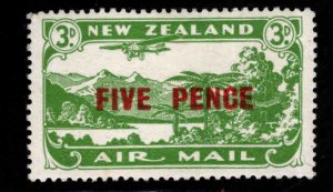 New Zealand Scott C4  MH* airmail stamp ,FIVE PENCE overprint