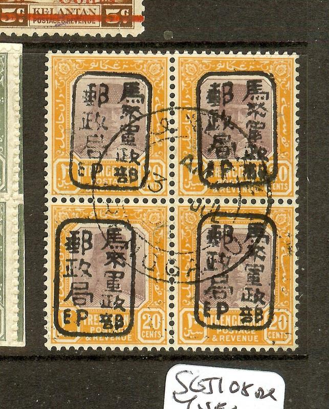 MALAYA JAPANESE OCCUPATION TRENGGANU (P1912B) 20C  SGJ08     BL OF 4  VFU