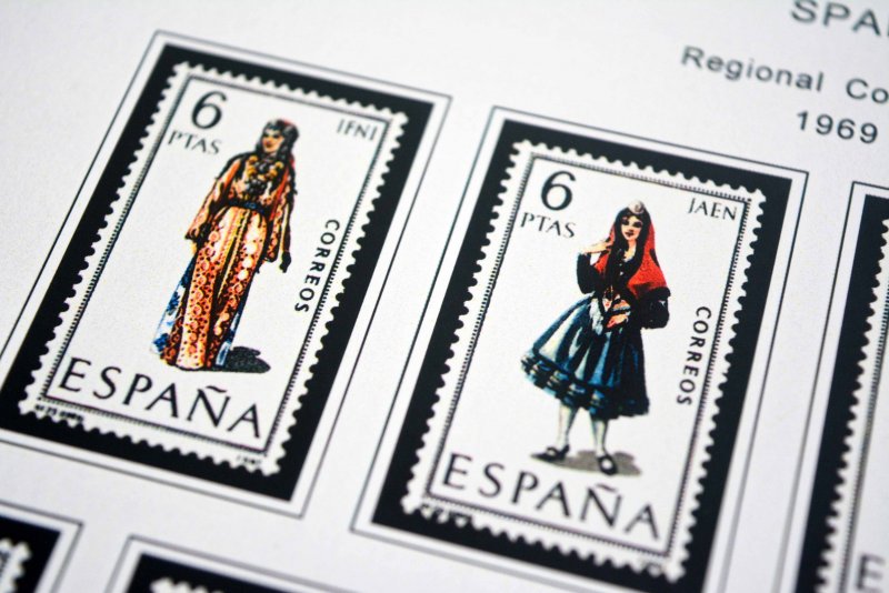 COLOR PRINTED SPAIN 1944-1975 STAMP ALBUM PAGES (100 illustrated pages)