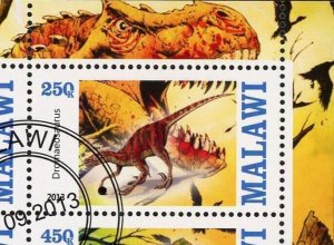 Malawi Dinosaur Abelisaurus Pre Historic Animal Souvenir Sheet of 4 Stamps