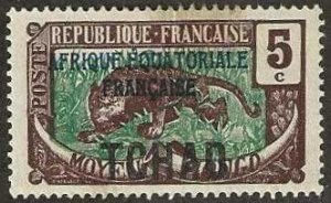 Chad, Sc.  22  mint, hinge remnant,  (blue overprint). 1924.  (C395)