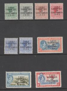 Bahamas 1942 Overprints (Discovery of America) Scott # 116 - 124 MNH