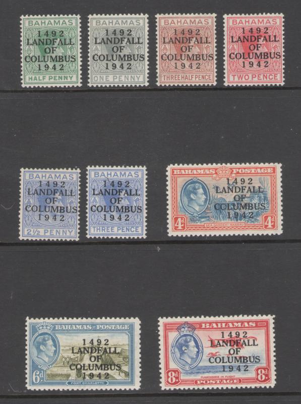 Bahamas 1942 Overprints (Discovery of America) Scott # 116 - 124 MNH