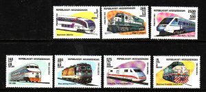 Malagasy Madagascar-Sc#1200-6-unused NH set-Trains-Locomotives-Railways-1993-