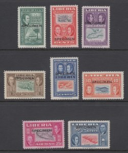 Liberia Sc 332/C69 MNH. 1952 Ashmun cplt, black SPECIMEN ovpts