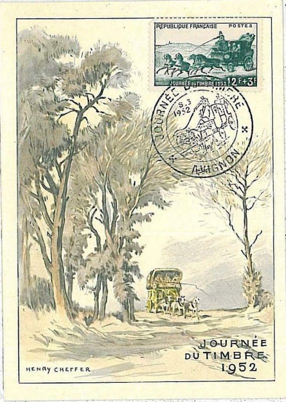 32515 - FRANCE - MAXIMUM CARD: Stamp Centenary 1952 - transport \ horses-