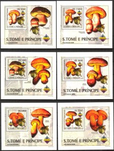 {058} Sao Tome & Principe 2003 Mushrooms Honeybees 6 S/S Deluxe MNH**