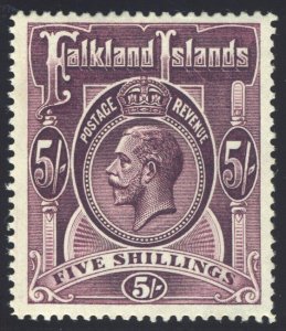 Falkland Islands 1912 KGV 5s maroon superb MNH. SG 67b. Sc 38.