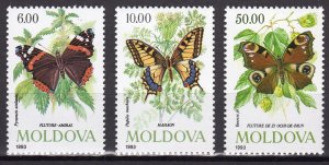 MOLDOVA 1993 SC#94/96 x 100  BUTTERFLIES Short Set (3 values) MNH CV$90