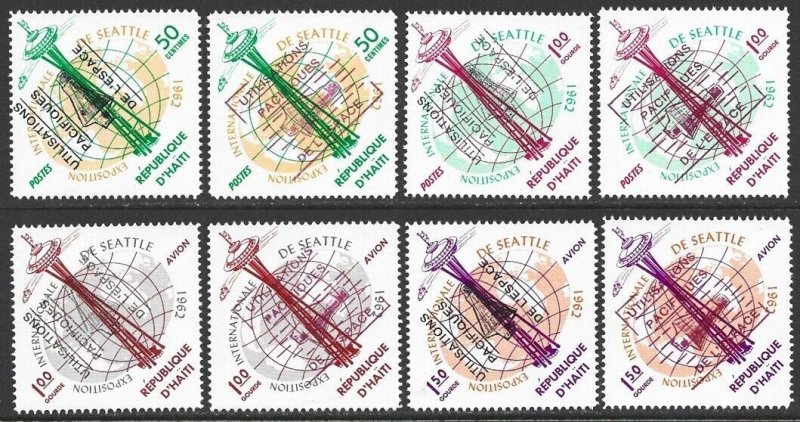 1963 Haiti Space Complete Ovpt Set of 8 Values VF-NH CV $10.40-