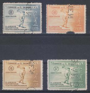 EL SALVADOR 1935 SPORTS Sc 539-542 TOP VALUES PERFIN SPECIMEN MNH F,VF 