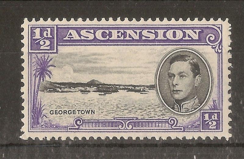 Ascension 1944 0.5d Long Centre Bar Variety SG38ba Mint Cat£90